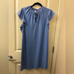 NWT Michael Kors crew blue sleeveless dress- flutter over the shoulder size s